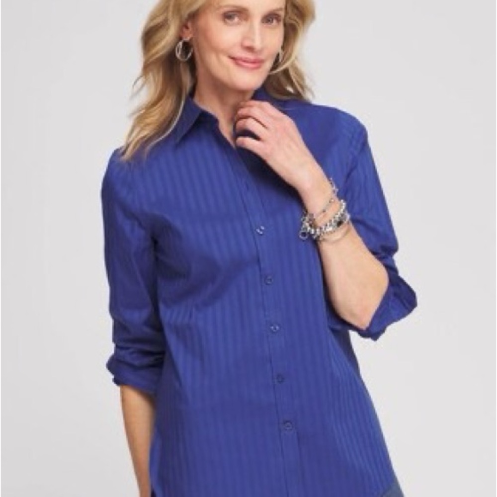 Chico's Blue Button Down 3/4 Sleeve Blouse